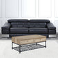 47" Sandy Black And Oak Paper Veneer And Metal Rectangular Coffee Table With Two Drawers And Shelf By Homeroots