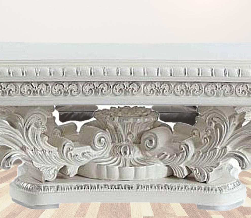 55" Antique White Manufactured Wood And Resin Rectangular Coffee Table By Homeroots | Coffee Tables | Modishstore - 2