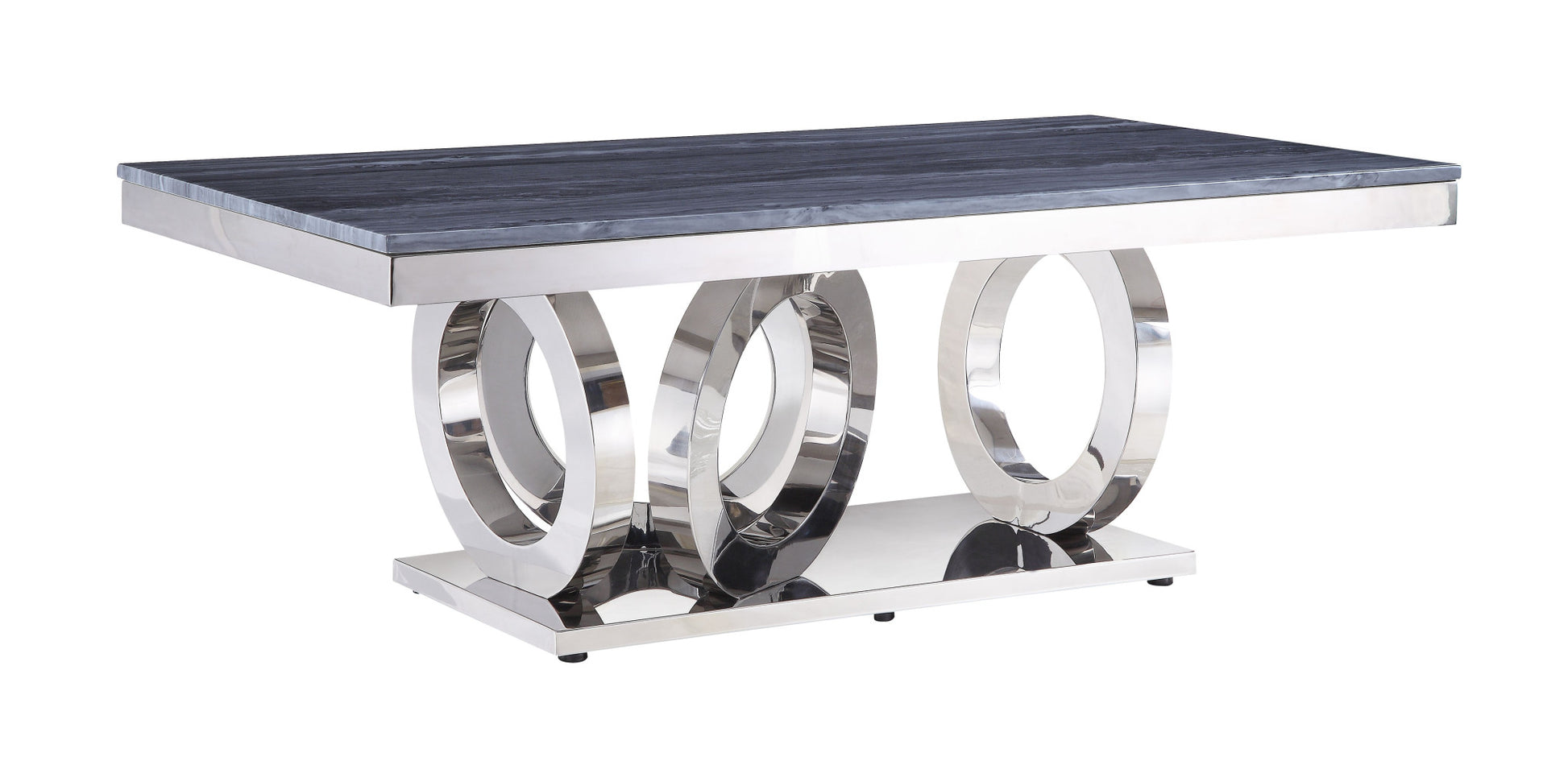 51" Mirrored Silver And Gray Printed Faux Marble Artificial Marble And Stainless Steel Rectangular Mirrored Coffee Table By Homeroots | Coffee Tables | Modishstore