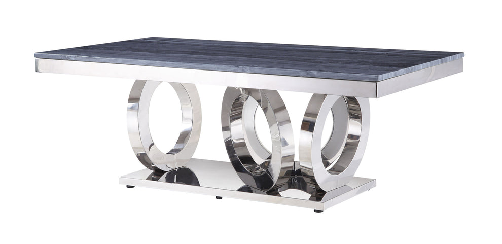51" Mirrored Silver And Gray Printed Faux Marble Artificial Marble And Stainless Steel Rectangular Mirrored Coffee Table By Homeroots | Coffee Tables | Modishstore - 2