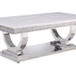 51" Silver And White Artificial Marble Rectangular Mirrored Coffee Table By Homeroots