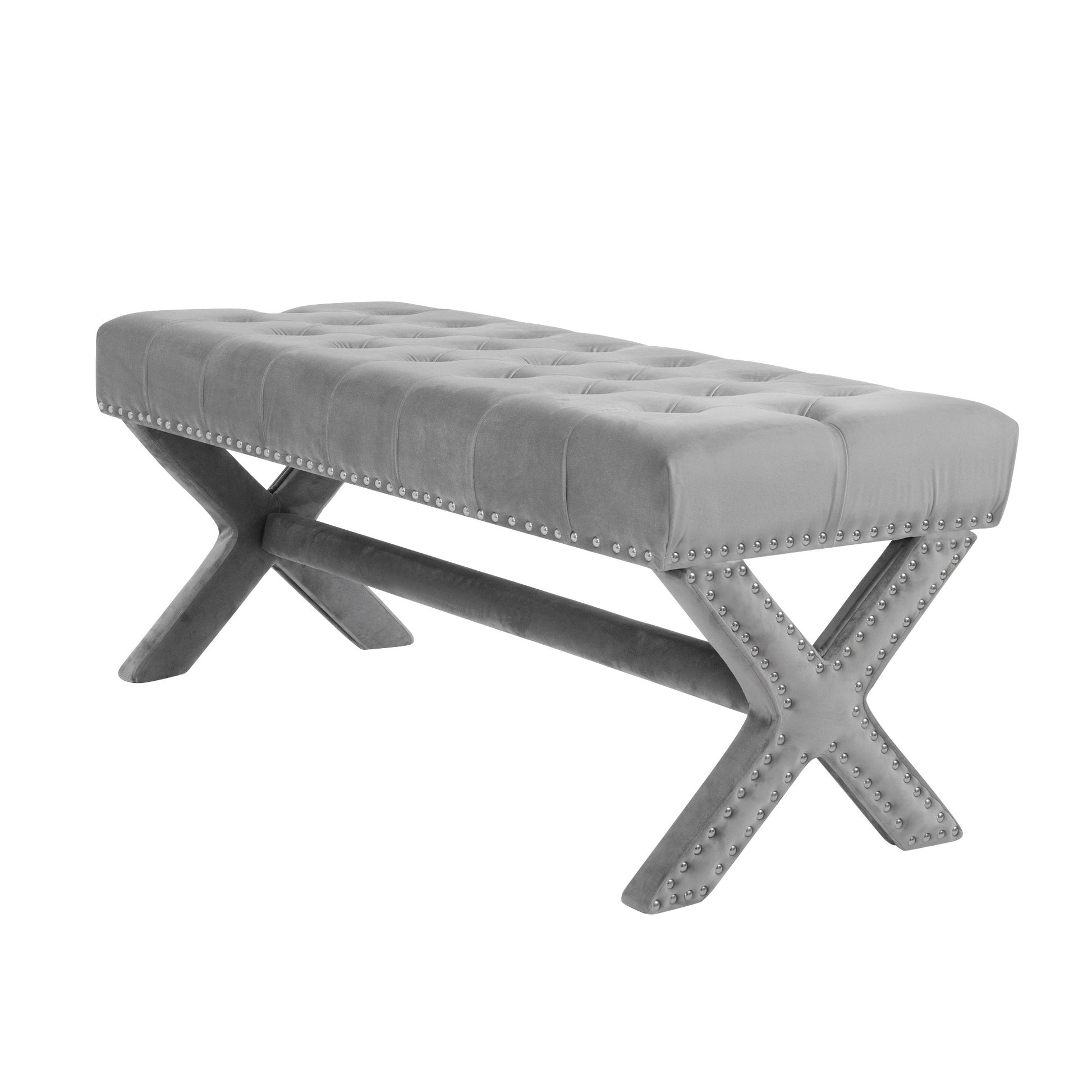 45" Gray Upholstered Velvet Bench By Homeroots | Benches | Modishstore - 2