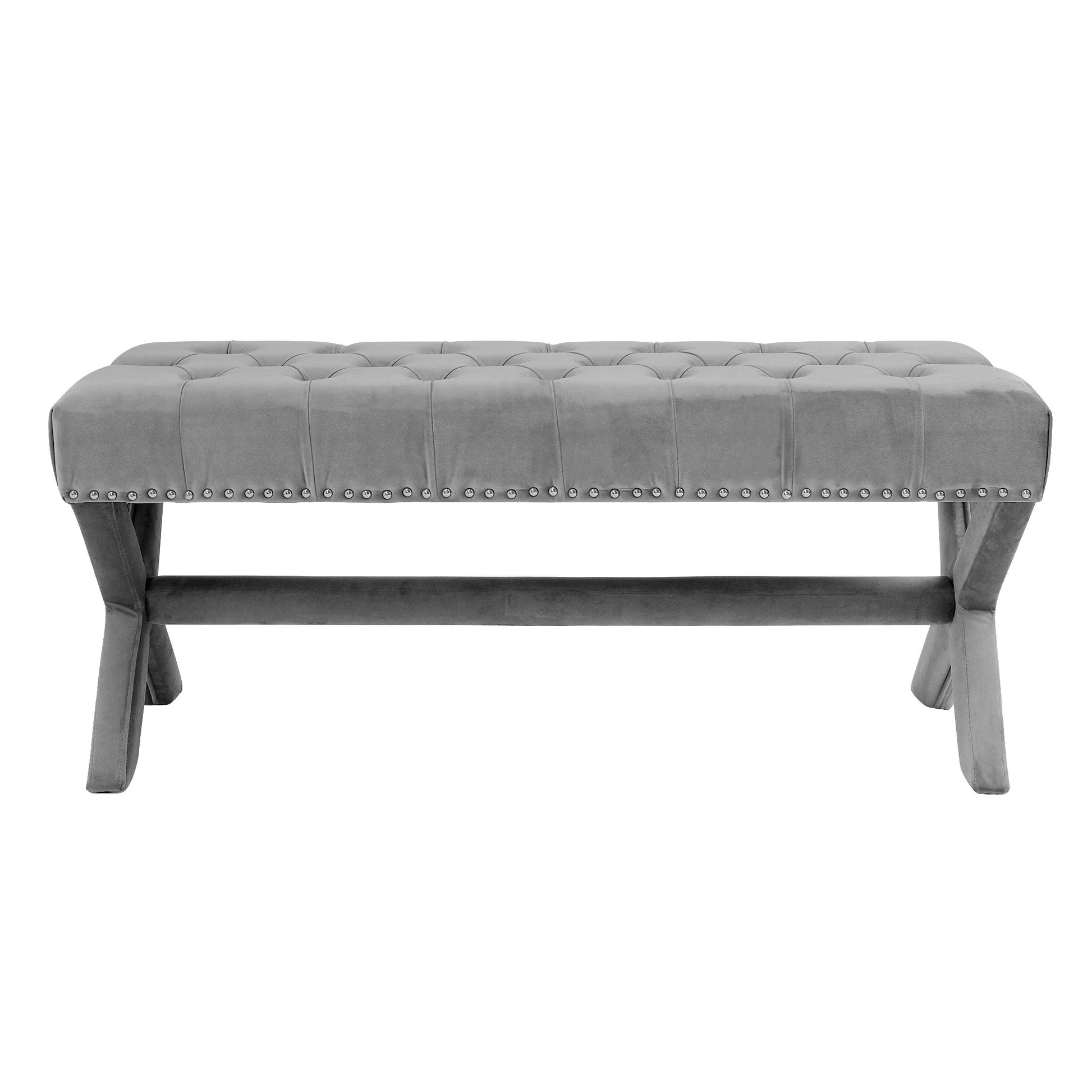 45" Gray Upholstered Velvet Bench By Homeroots | Benches | Modishstore - 3