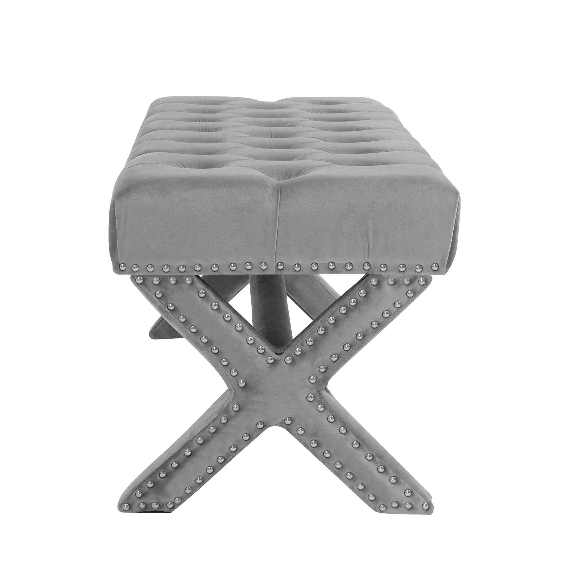 45" Gray Upholstered Velvet Bench By Homeroots | Benches | Modishstore - 4