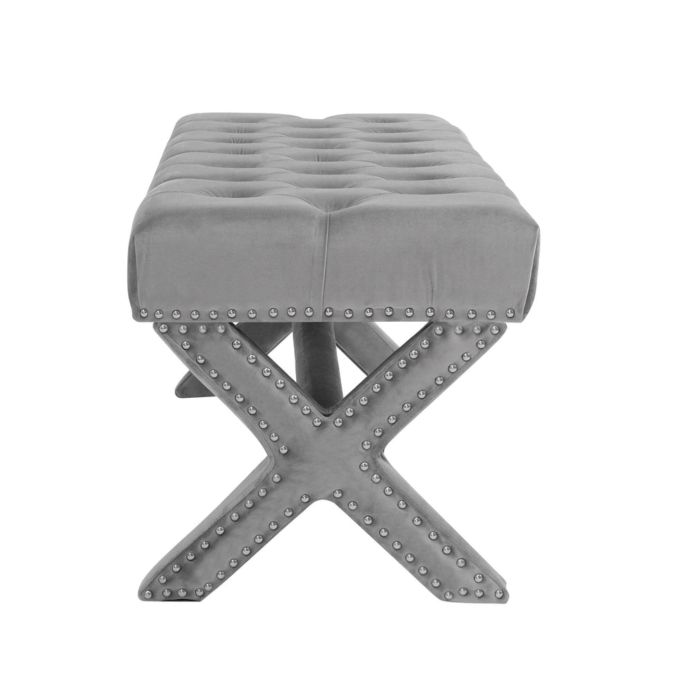 45" Gray Upholstered Velvet Bench By Homeroots | Benches | Modishstore - 4