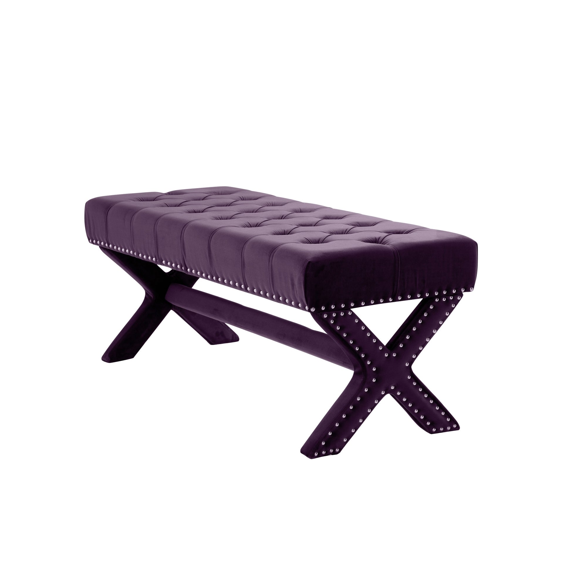 45" Plum And Purple Upholstered Velvet Bench By Homeroots | Benches | Modishstore - 2