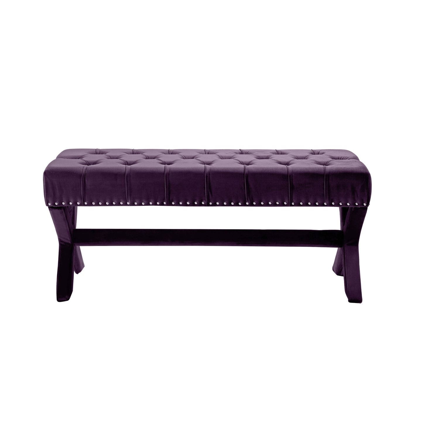 45" Plum And Purple Upholstered Velvet Bench By Homeroots | Benches | Modishstore - 3