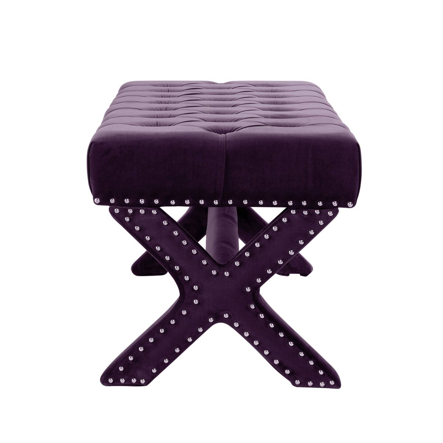 45" Plum And Purple Upholstered Velvet Bench By Homeroots