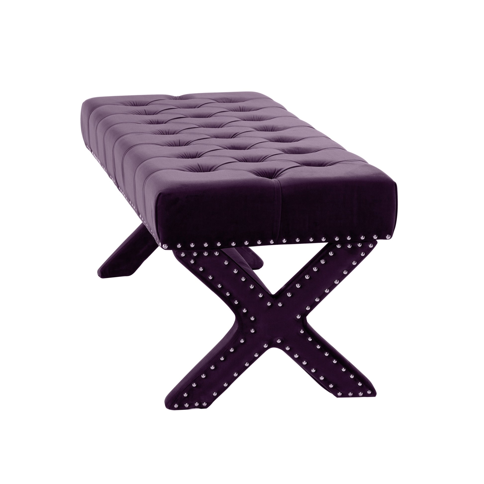 45" Plum And Purple Upholstered Velvet Bench By Homeroots | Benches | Modishstore - 5