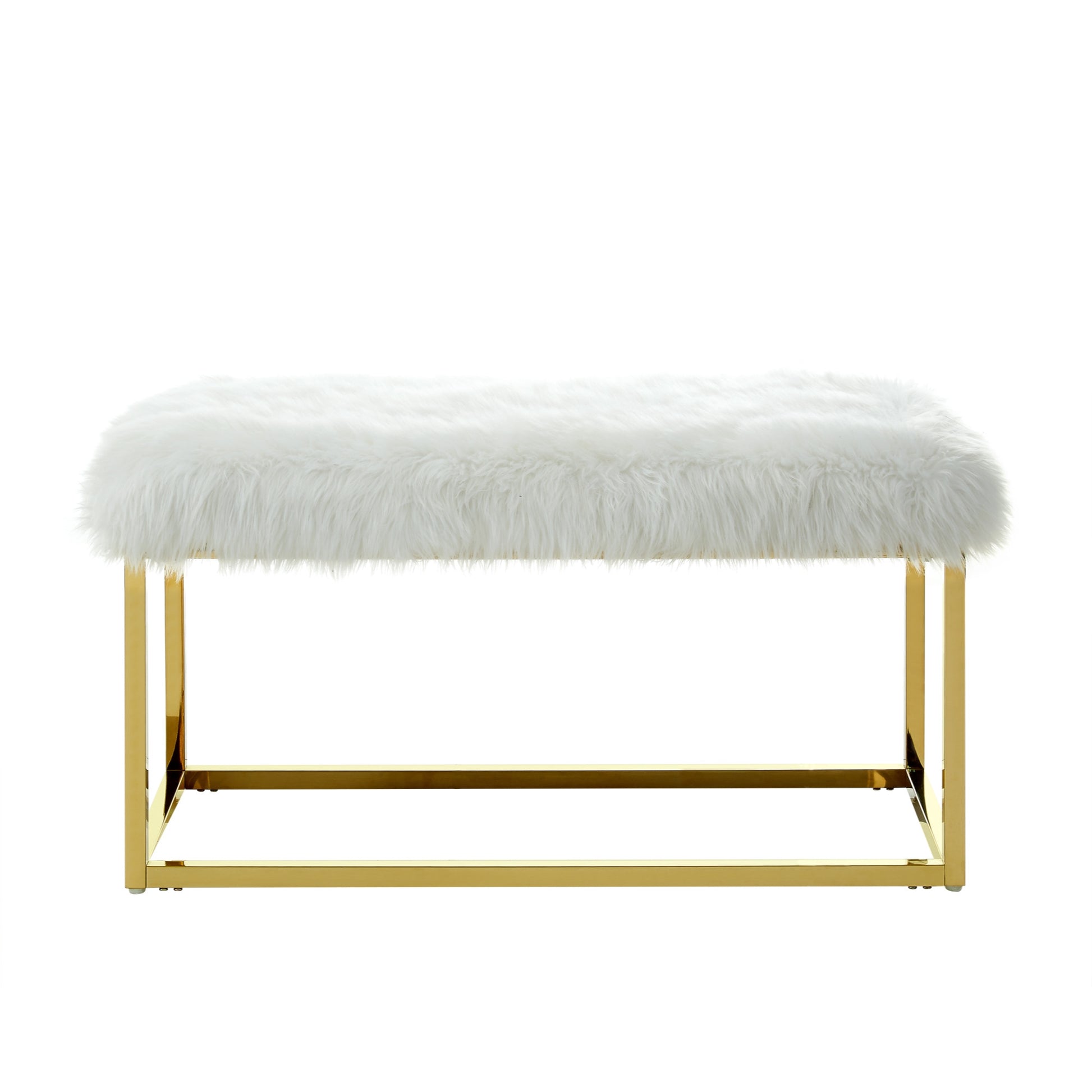 40" White And Gold Upholstered Faux Fur Bench By Homeroots | Benches | Modishstore - 2