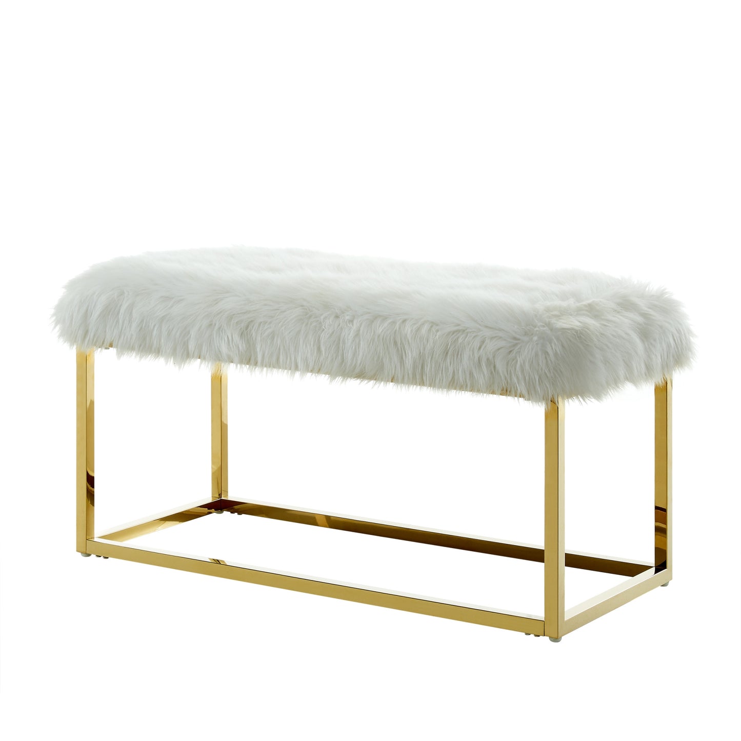 40" White And Gold Upholstered Faux Fur Bench By Homeroots | Benches | Modishstore - 3