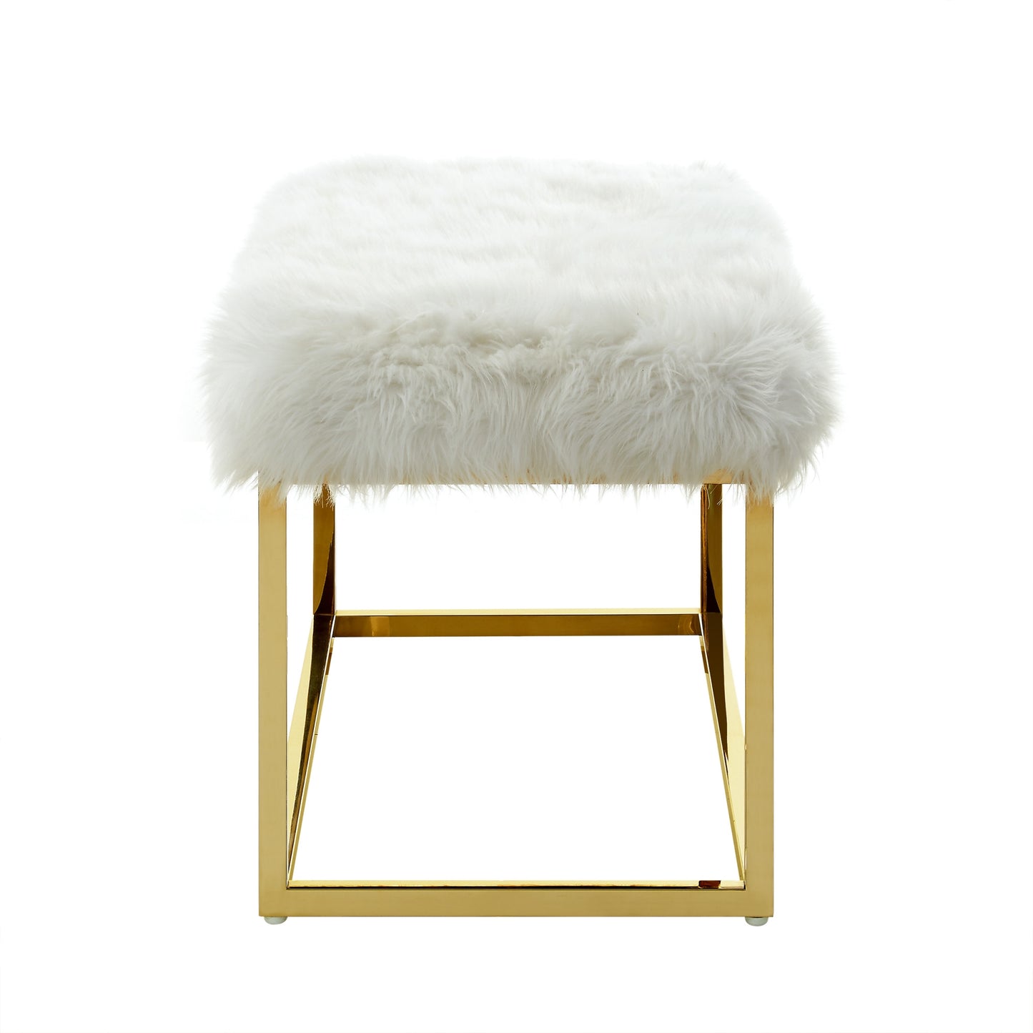 40" White And Gold Upholstered Faux Fur Bench By Homeroots