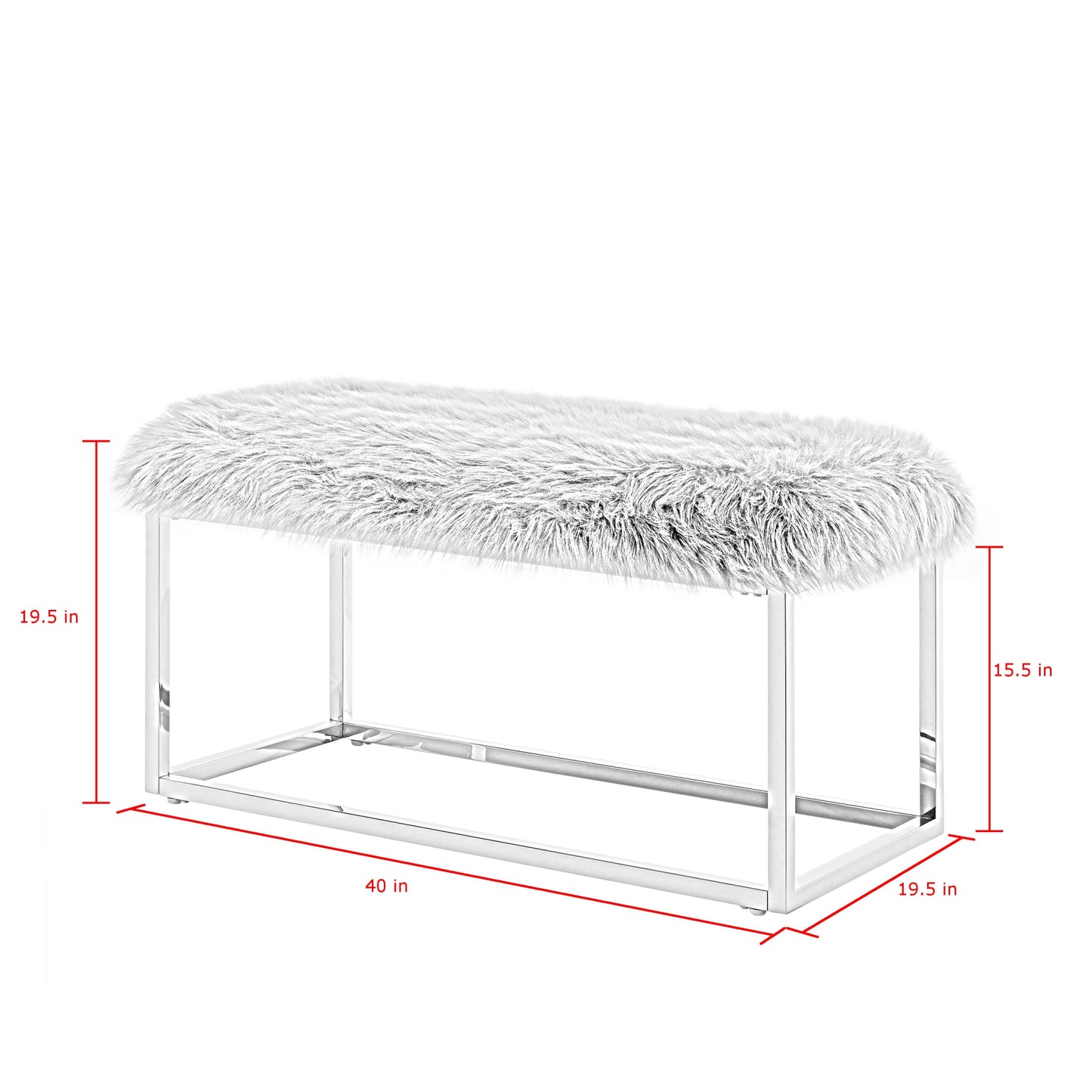 40" White And Gold Upholstered Faux Fur Bench By Homeroots | Benches | Modishstore - 8
