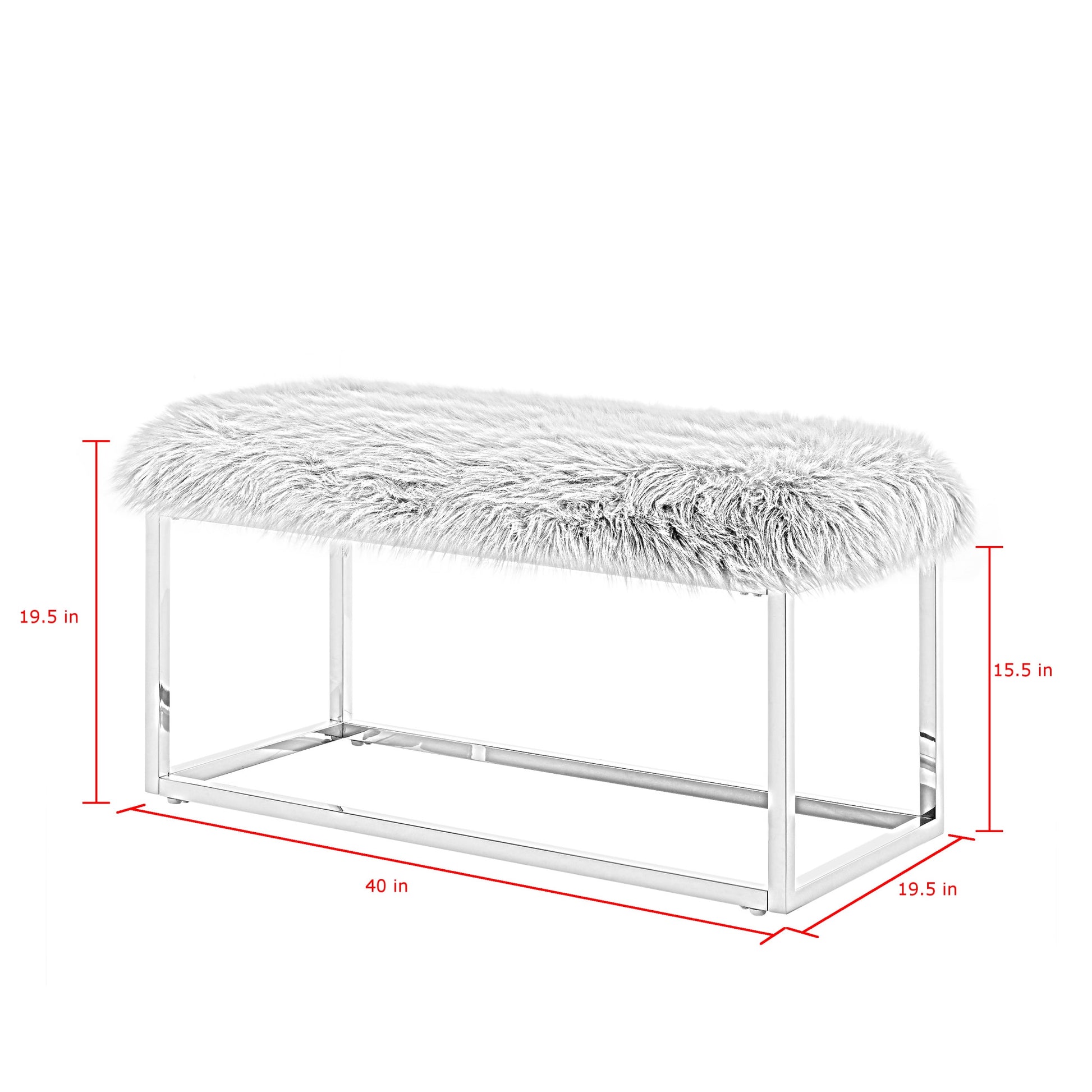 40" White And Gold Upholstered Faux Fur Bench By Homeroots | Benches | Modishstore - 8