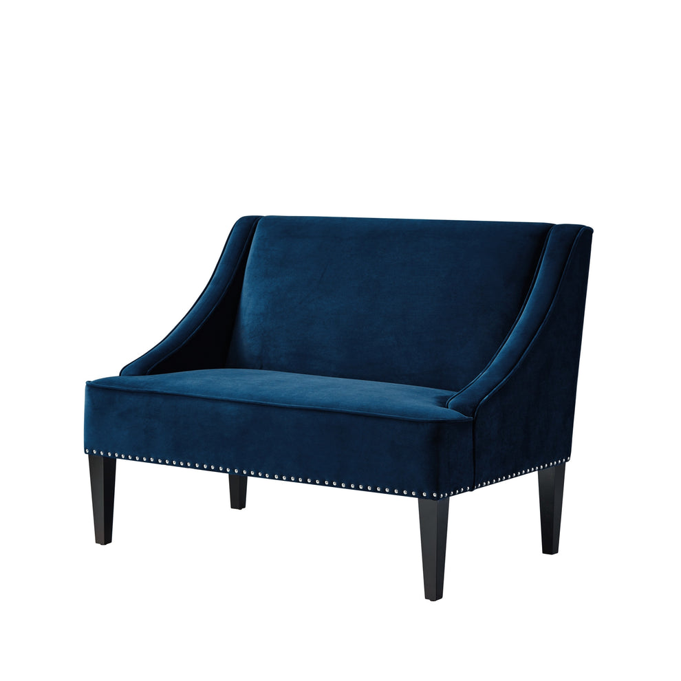45" Navy Blue And Brown Upholstered Velvet Bench By Homeroots | Benches | Modishstore - 2