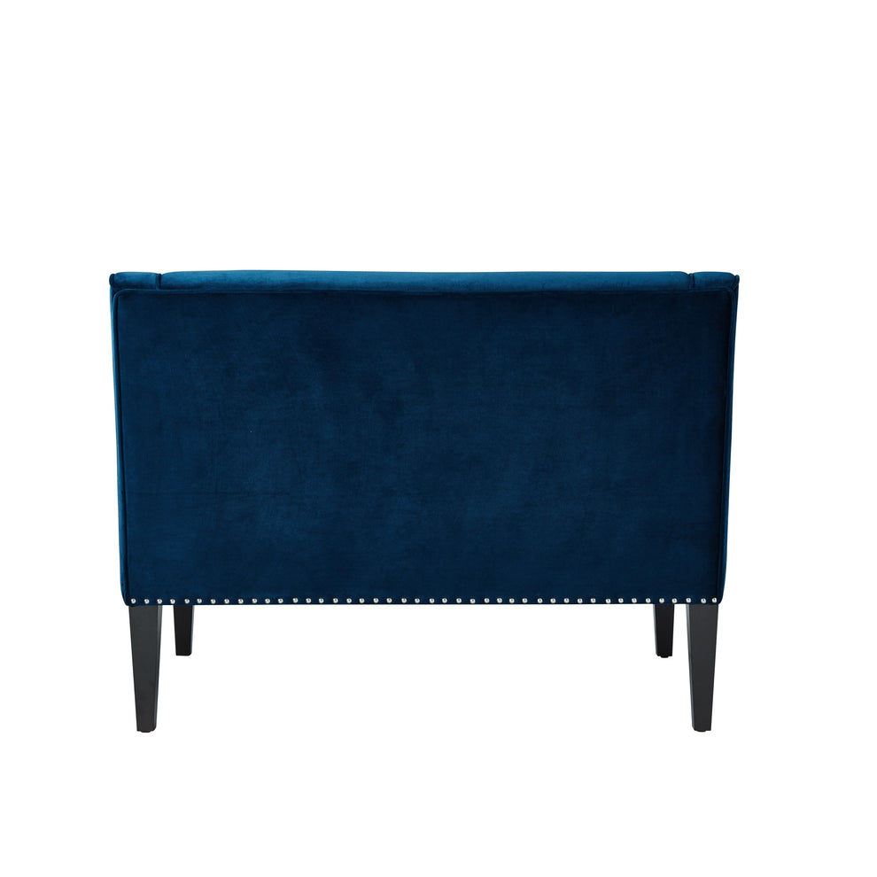 45" Navy Blue And Brown Upholstered Velvet Bench By Homeroots | Benches | Modishstore - 3