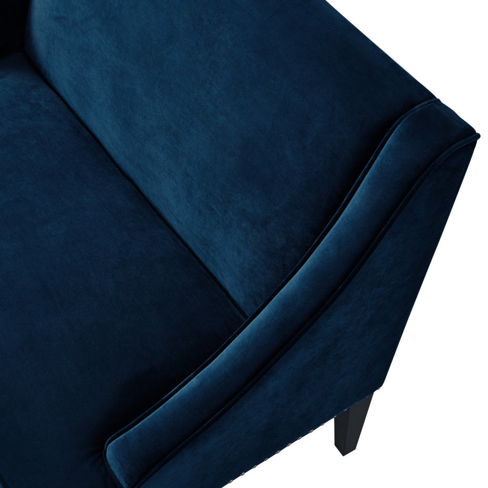 45" Navy Blue And Brown Upholstered Velvet Bench By Homeroots | Benches | Modishstore - 6