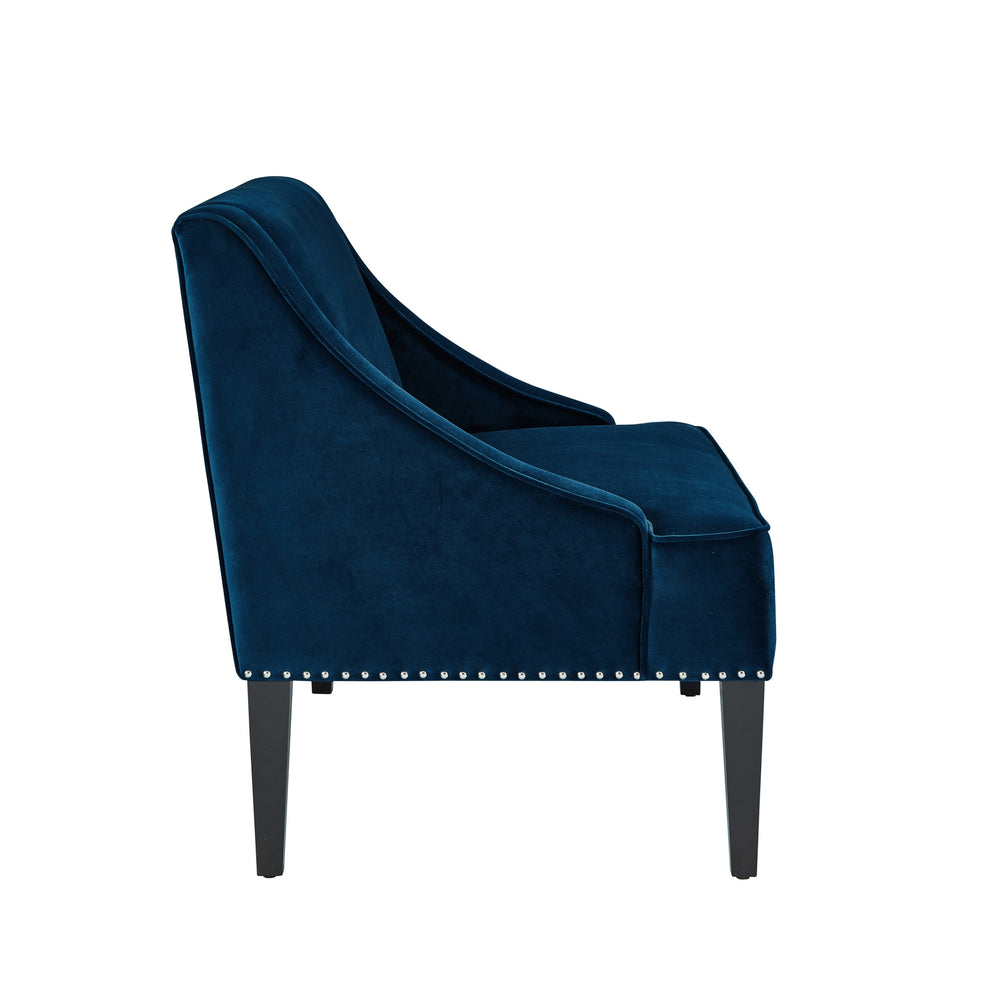 45" Navy Blue And Brown Upholstered Velvet Bench By Homeroots | Benches | Modishstore - 4
