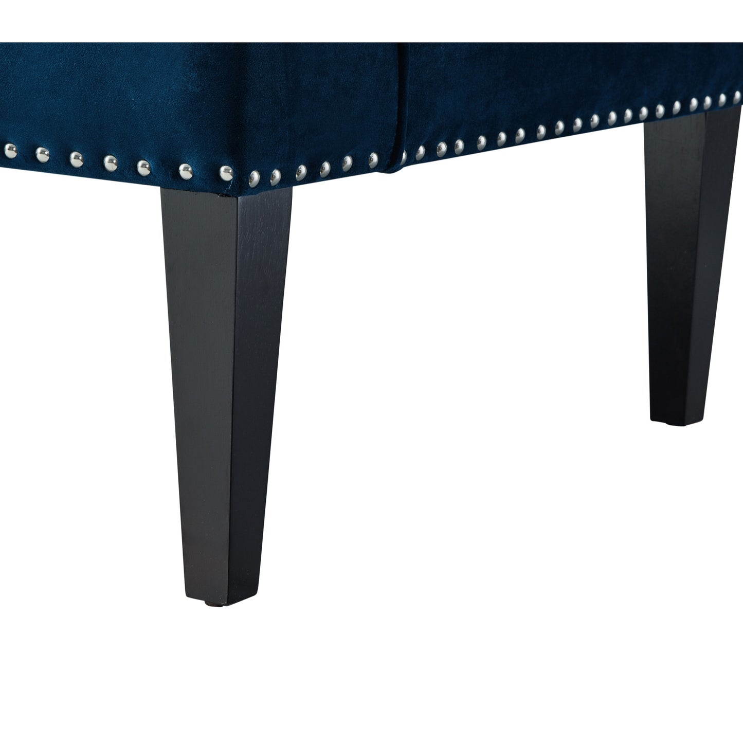 45" Navy Blue And Brown Upholstered Velvet Bench By Homeroots | Benches | Modishstore - 7