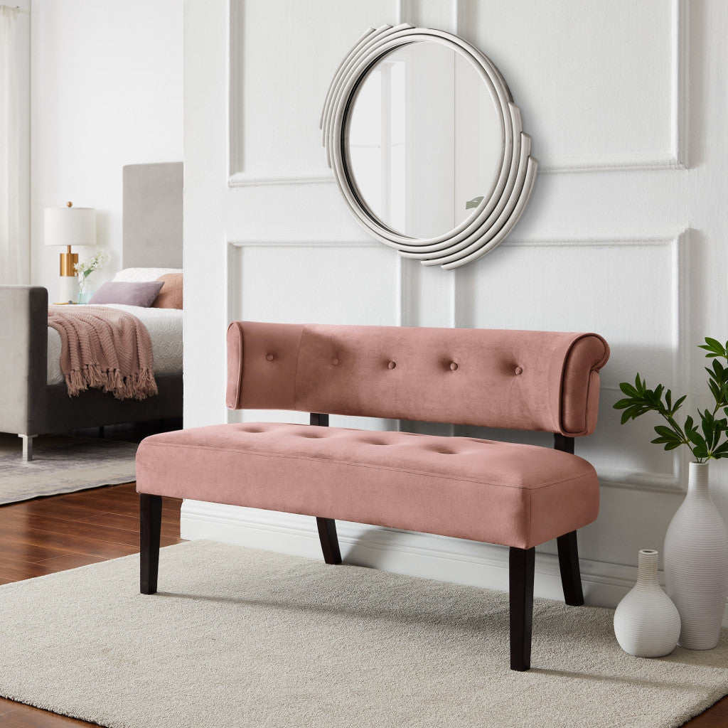 48" Blush And Brown Upholstered Velvet Bench By Homeroots