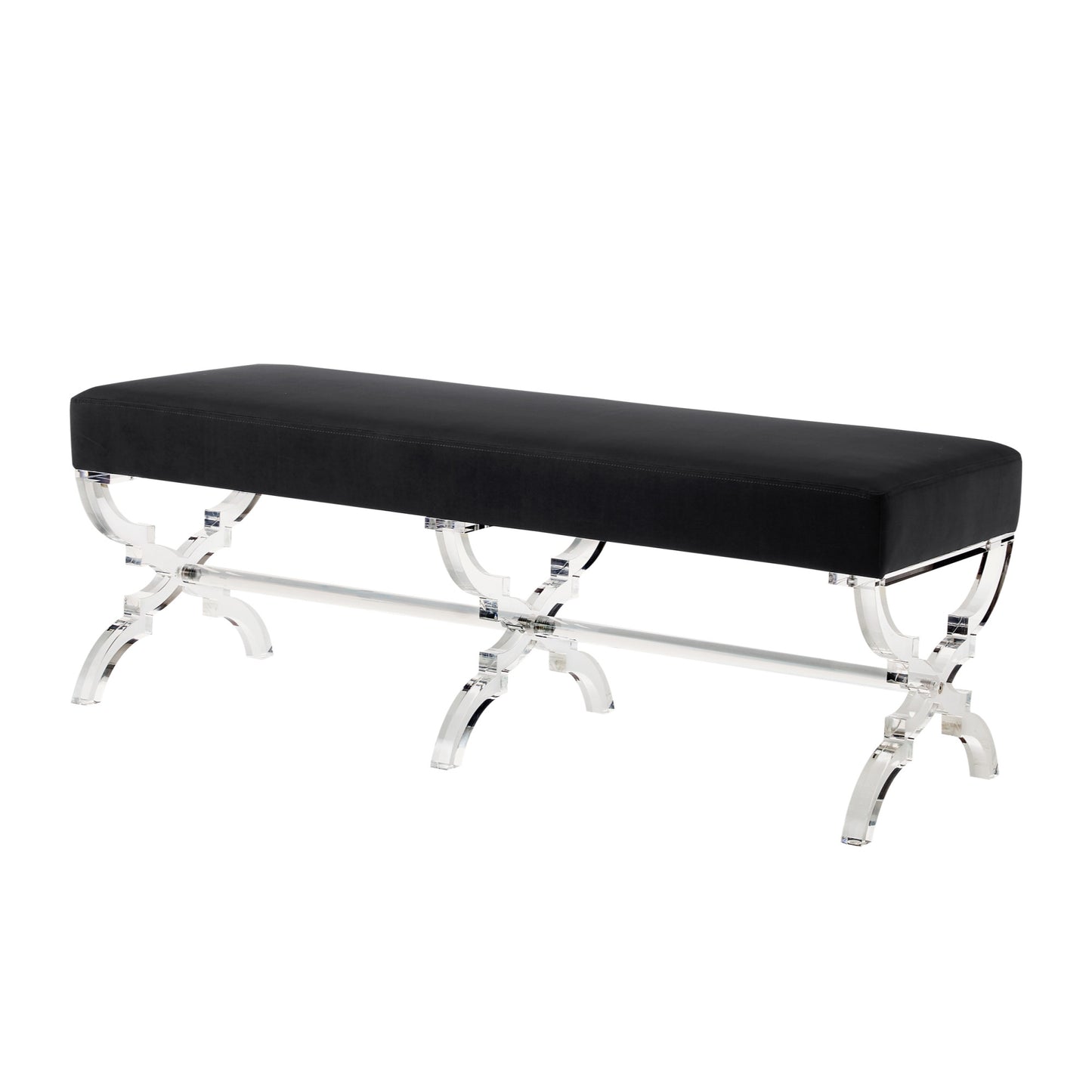 48" Black And Clear Upholstered Velvet Bench By Homeroots | Benches | Modishstore