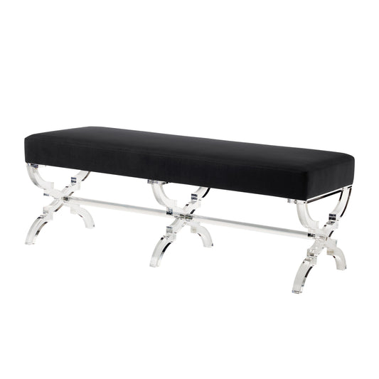 48" Black And Clear Upholstered Velvet Bench By Homeroots