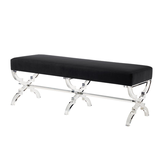 48" Black And Clear Upholstered Velvet Bench By Homeroots | Benches | Modishstore