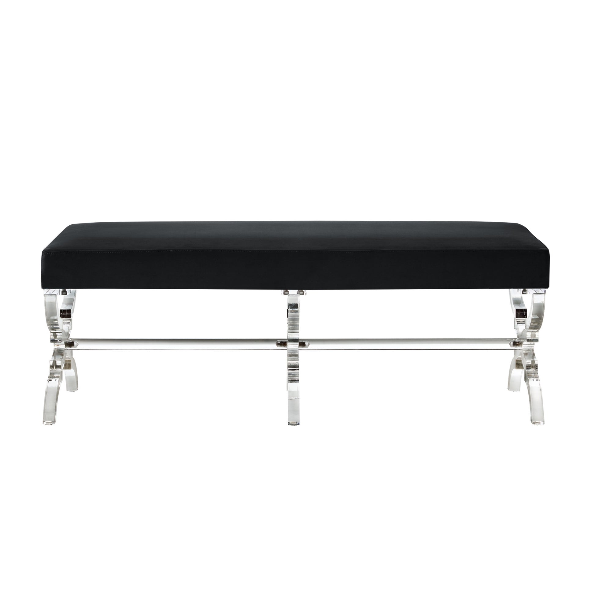 48" Black And Clear Upholstered Velvet Bench By Homeroots | Benches | Modishstore - 2