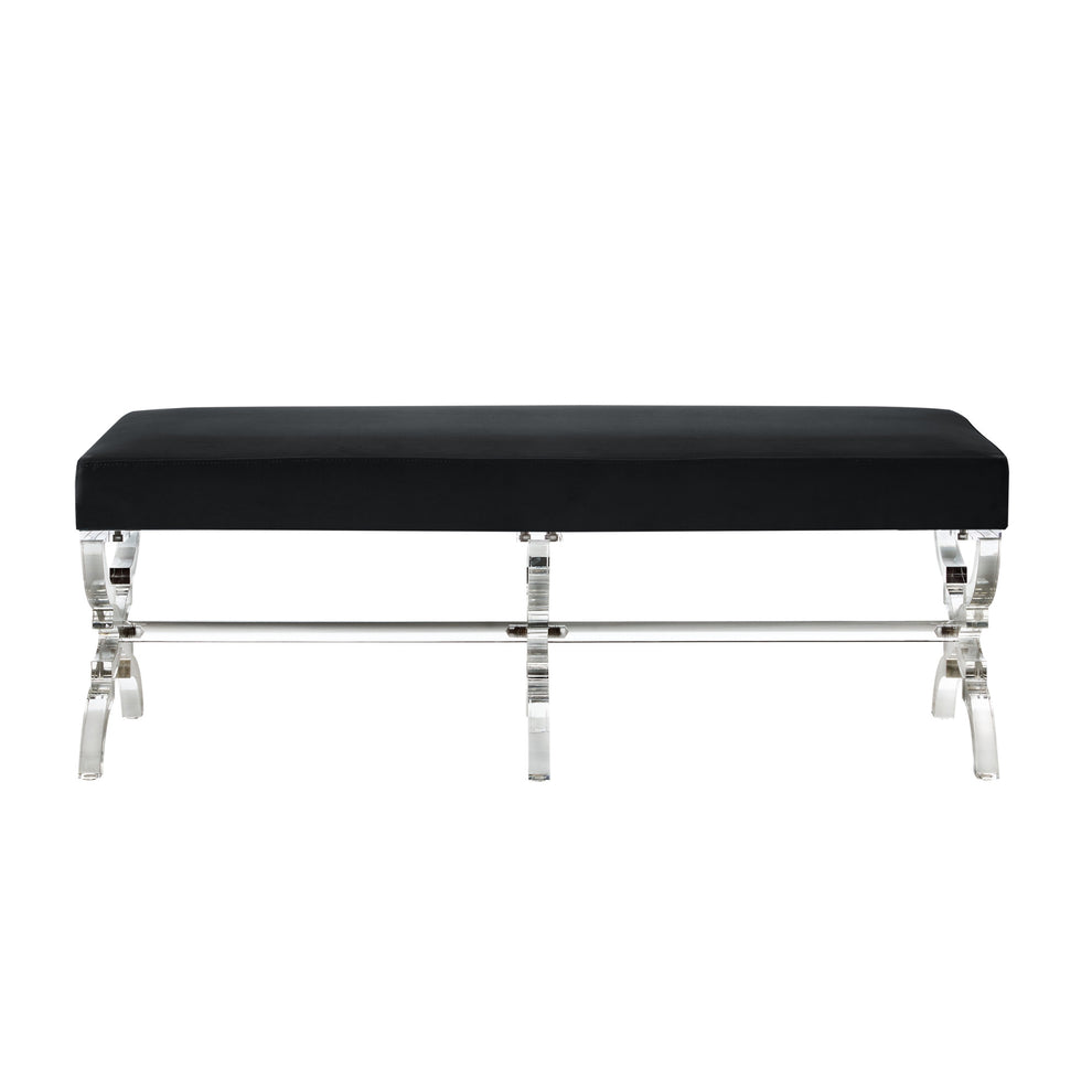 48" Black And Clear Upholstered Velvet Bench By Homeroots | Benches | Modishstore - 2