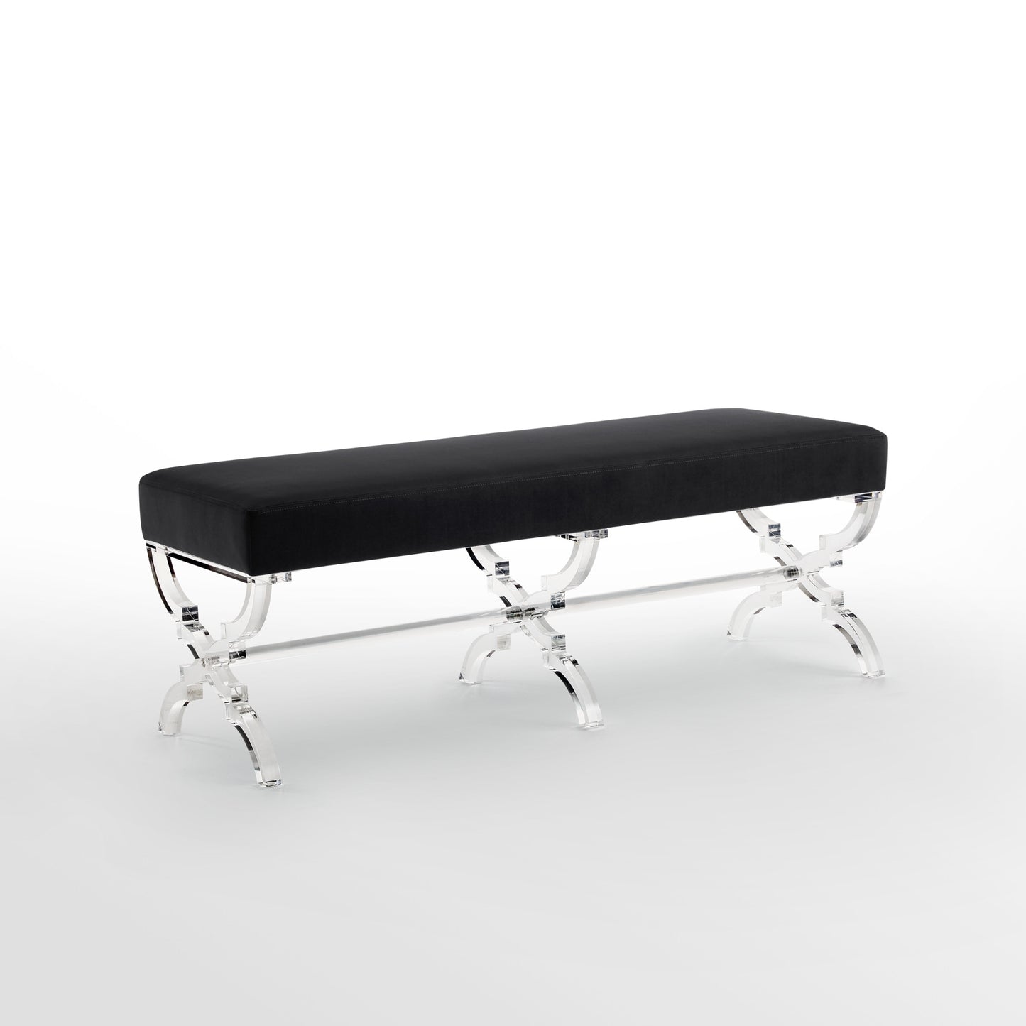 48" Black And Clear Upholstered Velvet Bench By Homeroots | Benches | Modishstore - 3