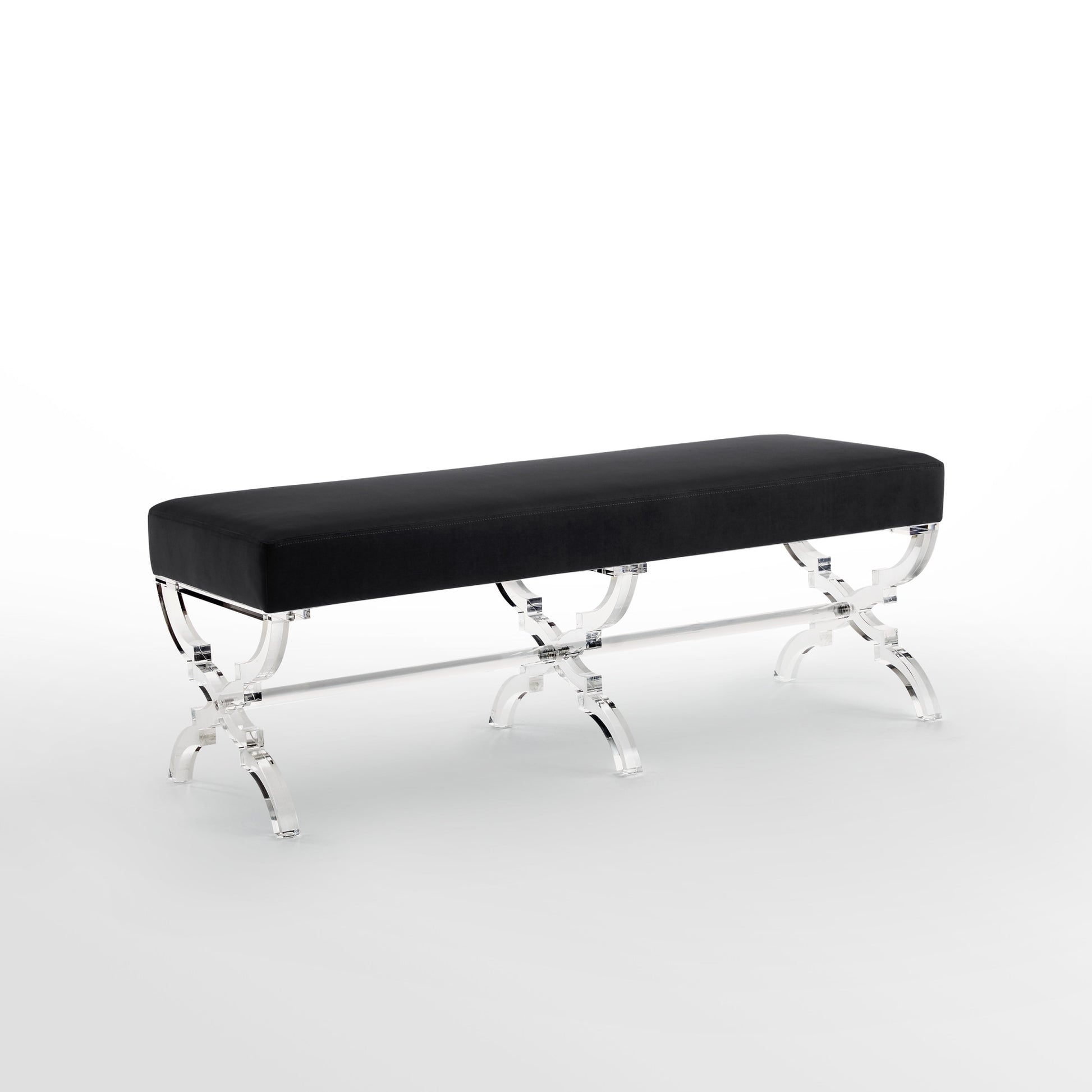 48" Black And Clear Upholstered Velvet Bench By Homeroots | Benches | Modishstore - 3
