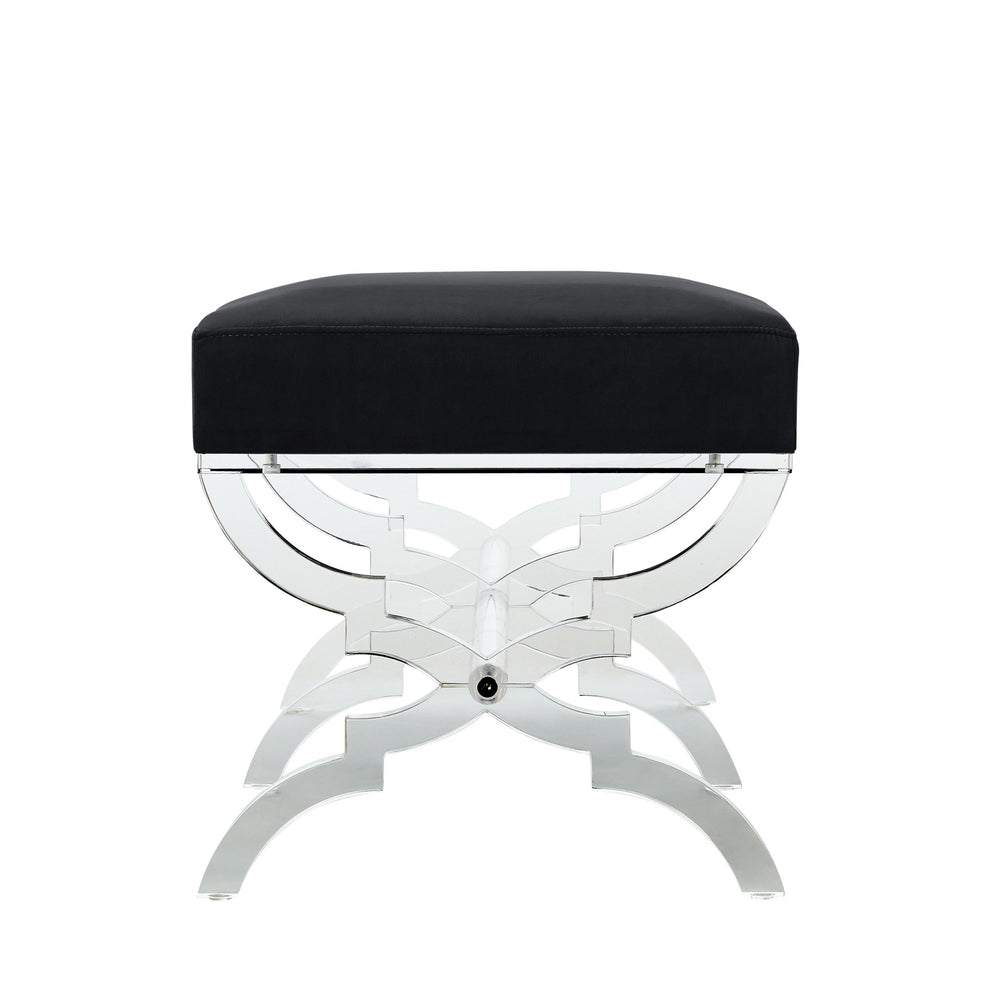 48" Black And Clear Upholstered Velvet Bench By Homeroots | Benches | Modishstore - 4