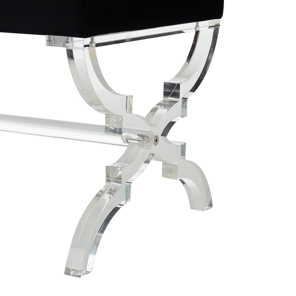 48" Black And Clear Upholstered Velvet Bench By Homeroots | Benches | Modishstore - 6