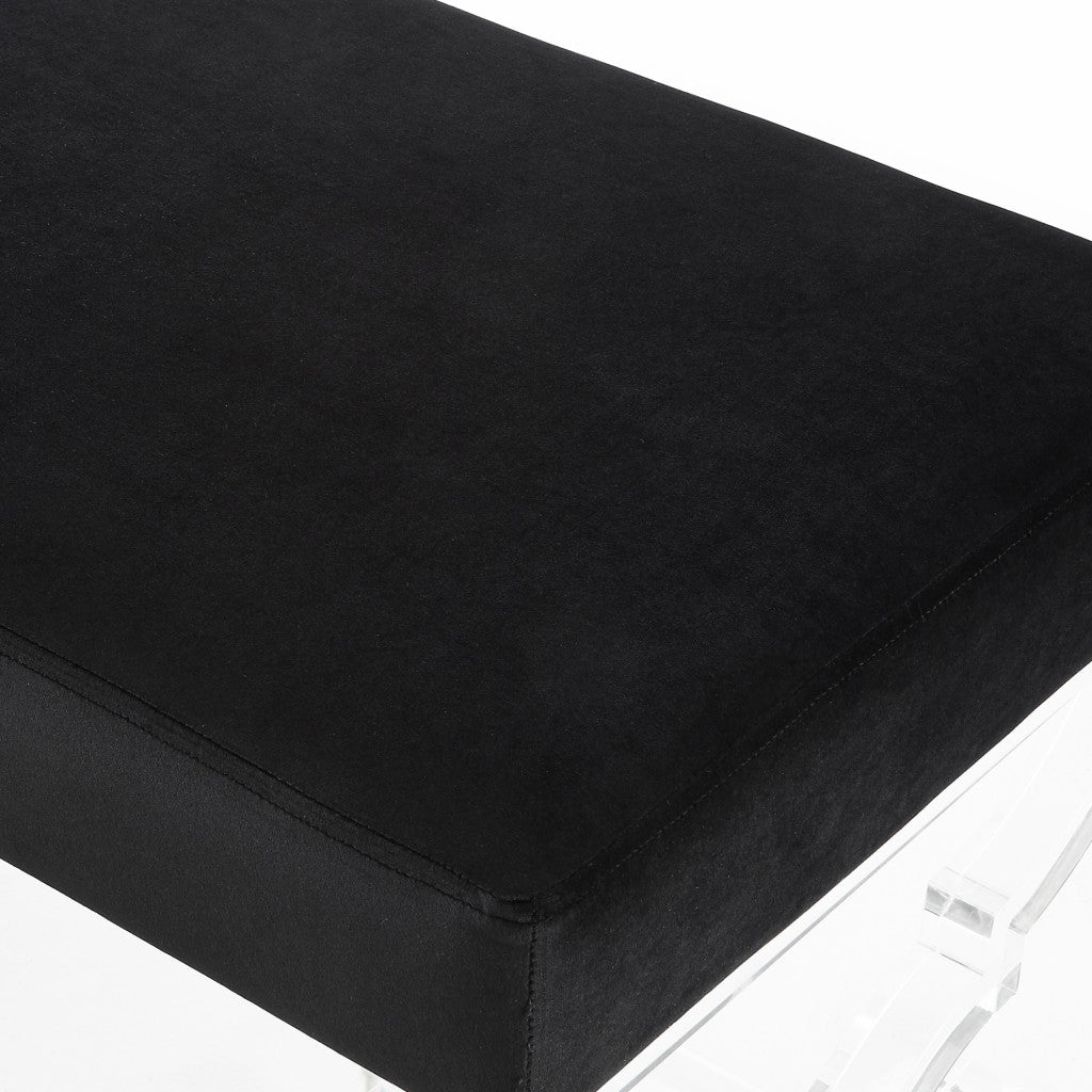 48" Black And Clear Upholstered Velvet Bench By Homeroots | Benches | Modishstore - 7