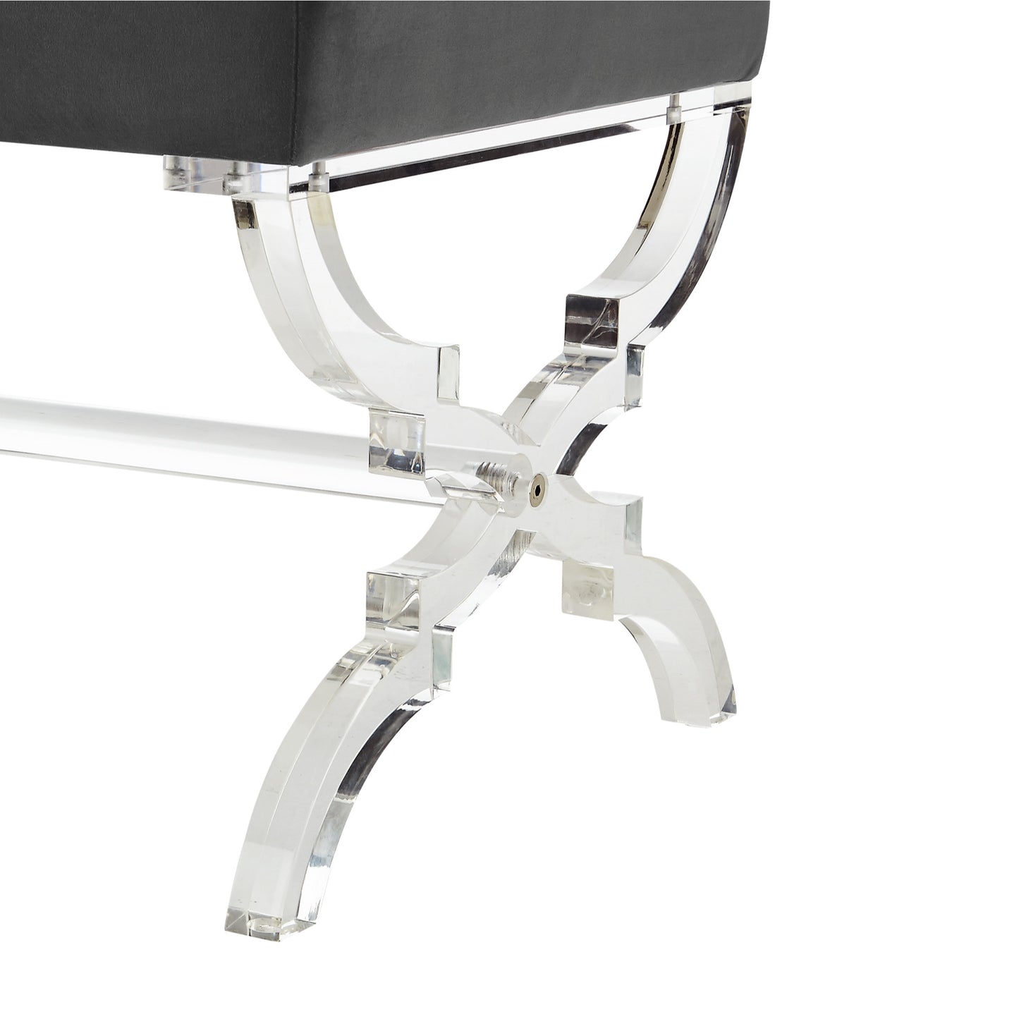 48" Gray And Clear Upholstered Velvet Bench By Homeroots | Benches | Modishstore - 6