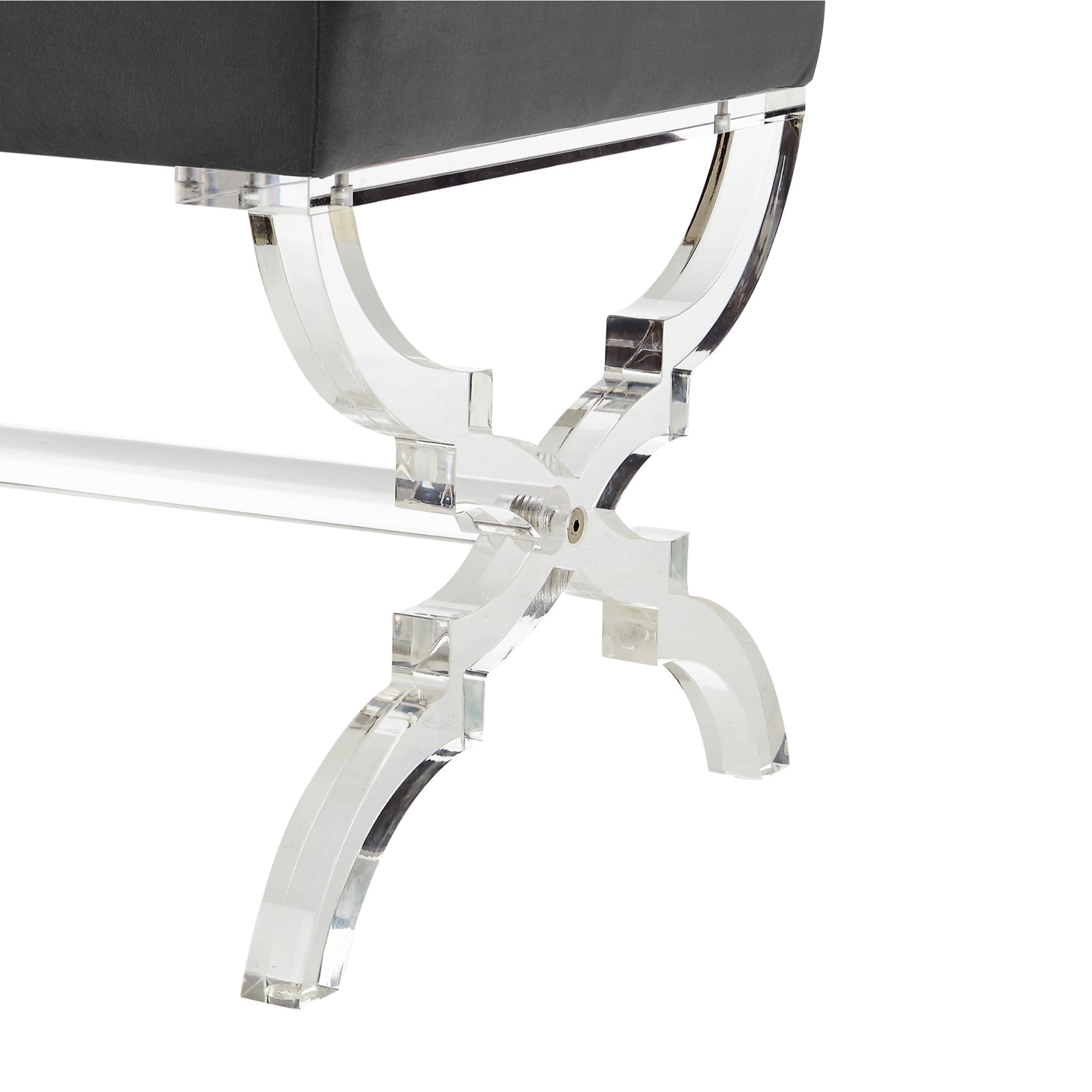 48" Gray And Clear Upholstered Velvet Bench By Homeroots | Benches | Modishstore - 6