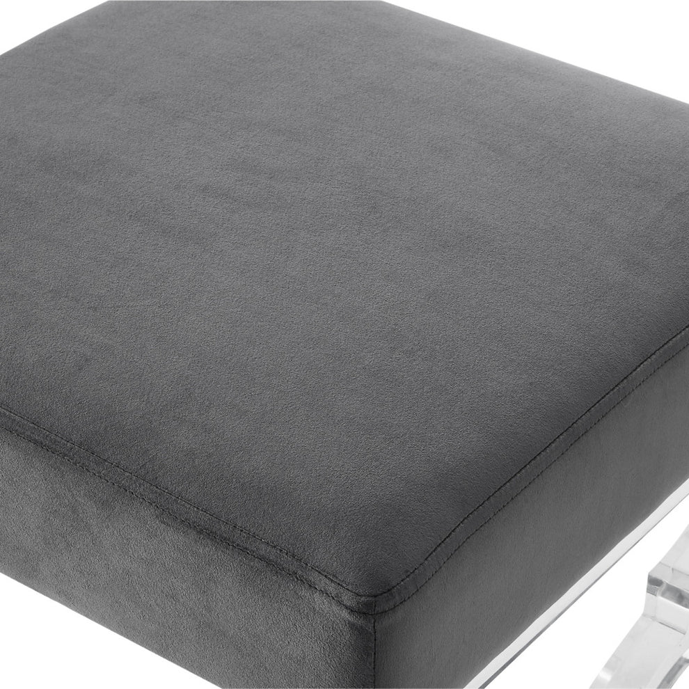 48" Gray And Clear Upholstered Velvet Bench By Homeroots | Benches | Modishstore - 7