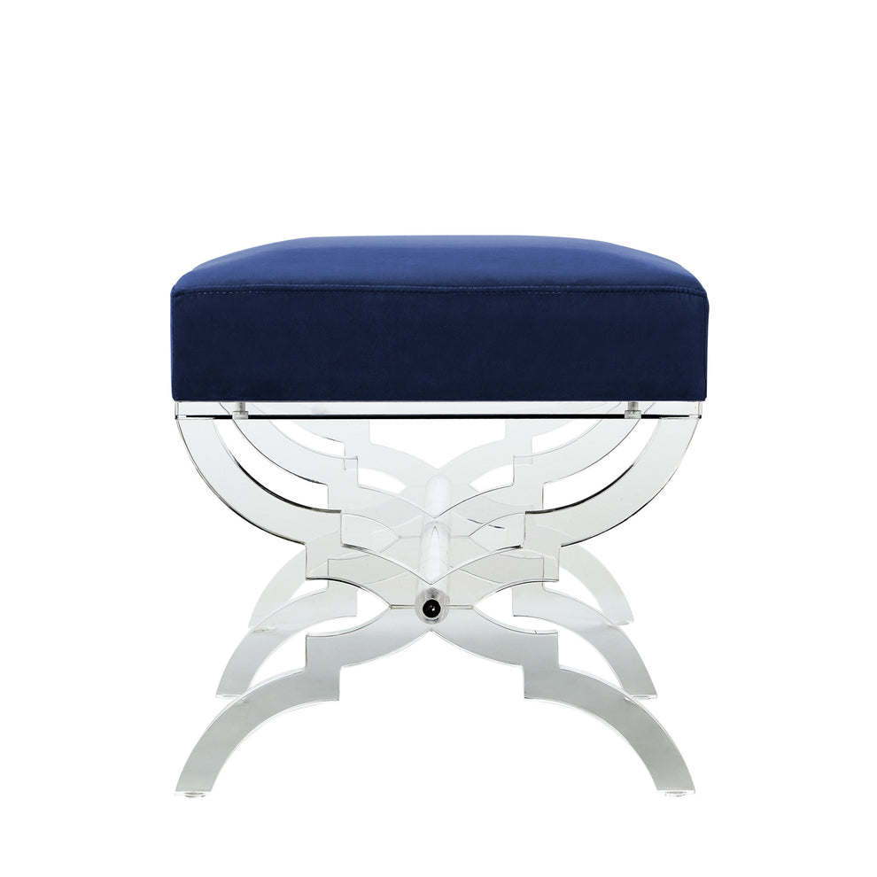 48" Navy Blue And Clear Upholstered Velvet Bench By Homeroots | Benches | Modishstore - 4