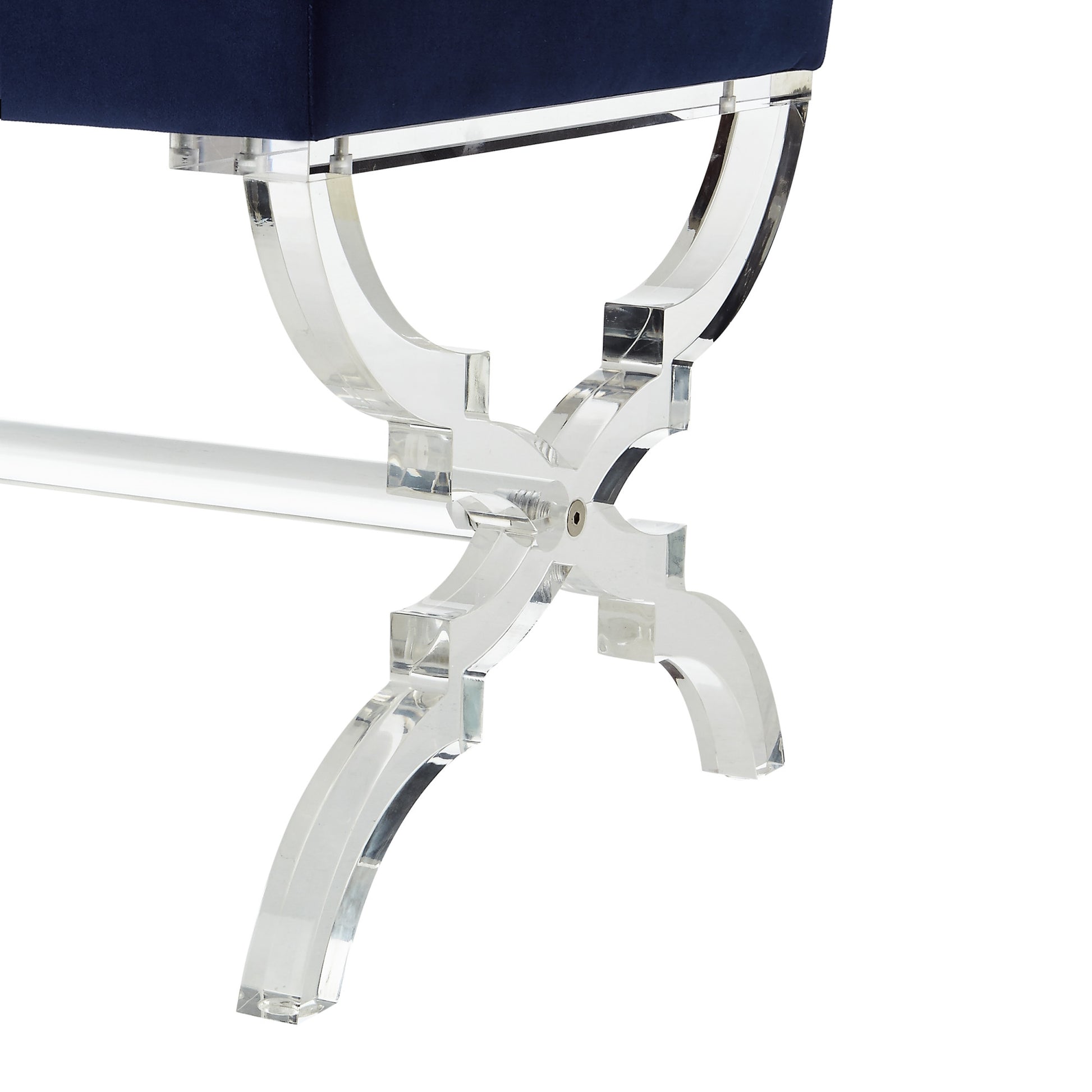 48" Navy Blue And Clear Upholstered Velvet Bench By Homeroots | Benches | Modishstore - 6