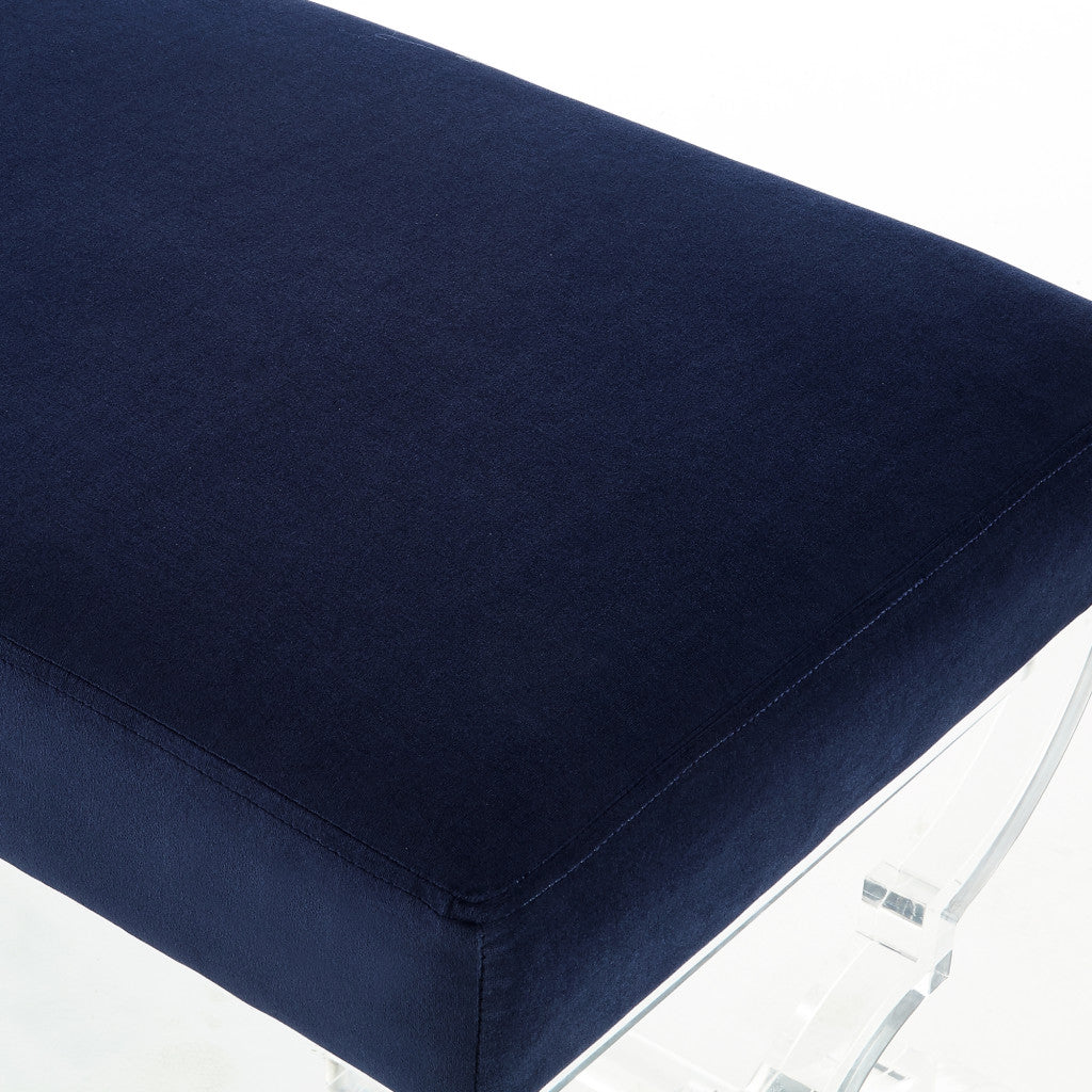 48" Navy Blue And Clear Upholstered Velvet Bench By Homeroots | Benches | Modishstore - 7