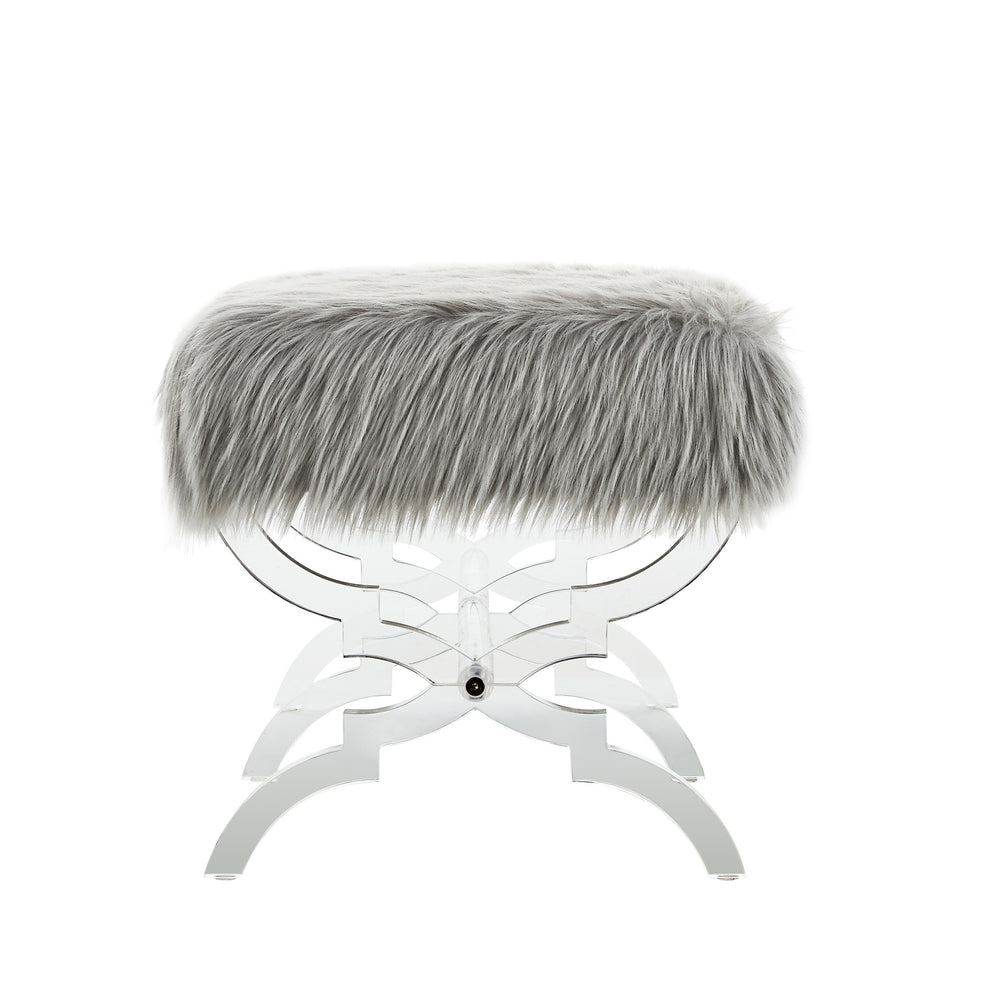 48" Gray And Clear Upholstered Faux Fur Bench By Homeroots | Benches | Modishstore - 4