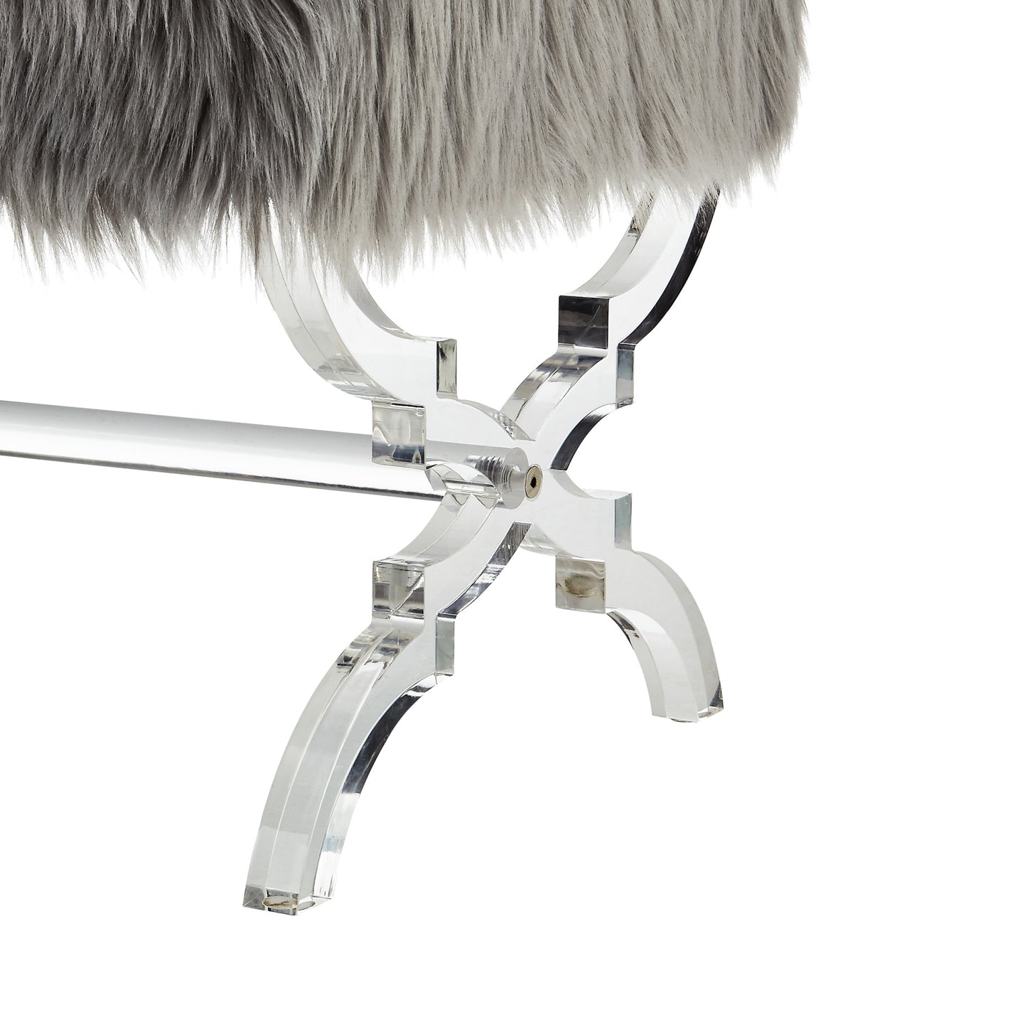 48" Gray And Clear Upholstered Faux Fur Bench By Homeroots | Benches | Modishstore - 5