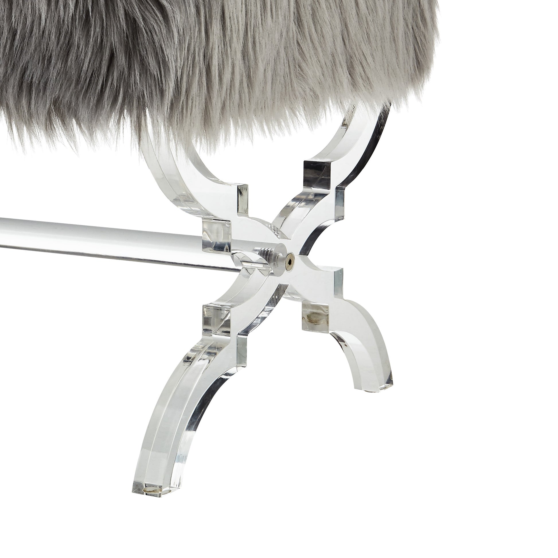 48" Gray And Clear Upholstered Faux Fur Bench By Homeroots | Benches | Modishstore - 5