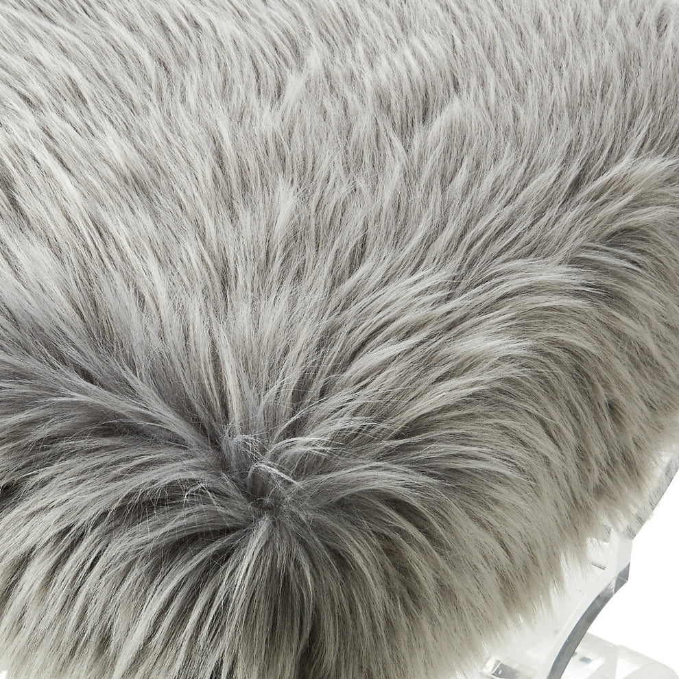 48" Gray And Clear Upholstered Faux Fur Bench By Homeroots | Benches | Modishstore - 7