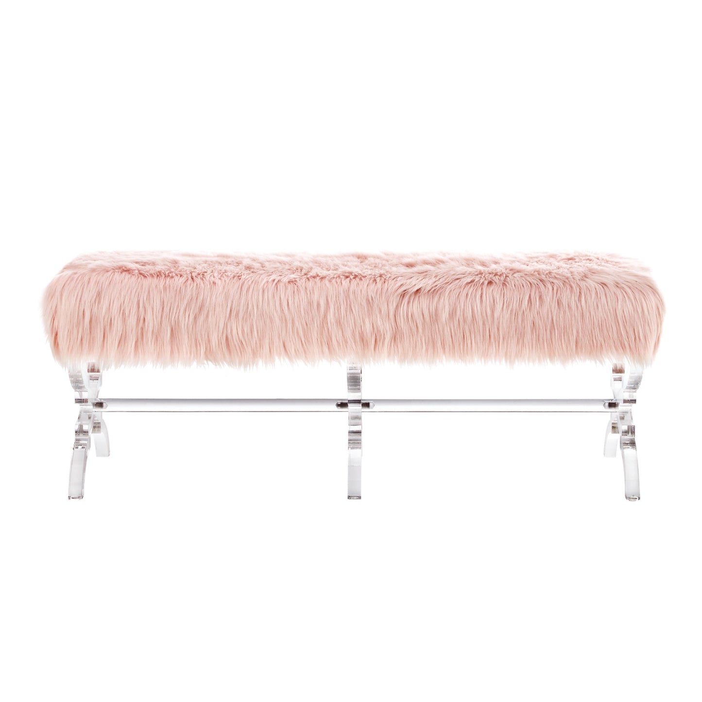 48" Rose And Clear Upholstered Faux Fur Bench By Homeroots | Benches | Modishstore