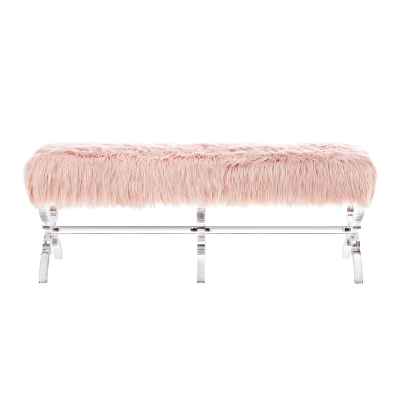 48" Rose And Clear Upholstered Faux Fur Bench By Homeroots | Benches | Modishstore