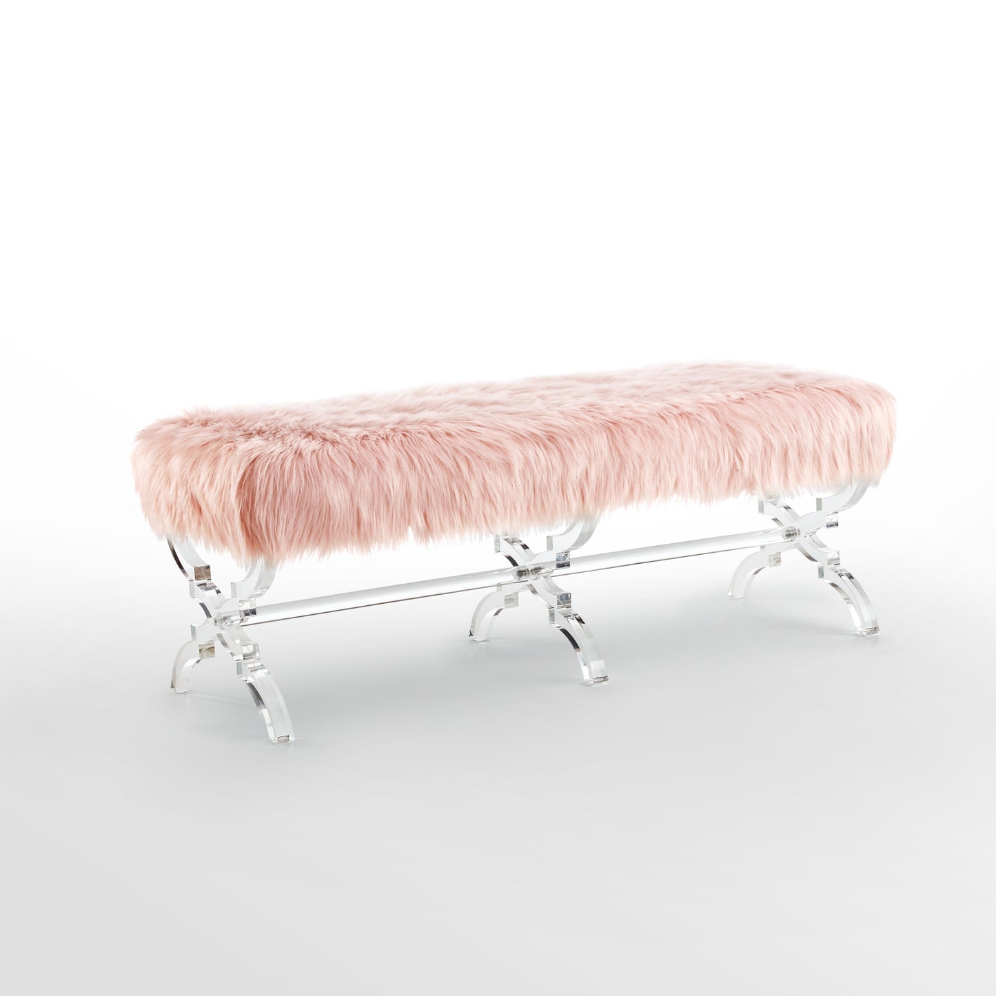 48" Rose And Clear Upholstered Faux Fur Bench By Homeroots