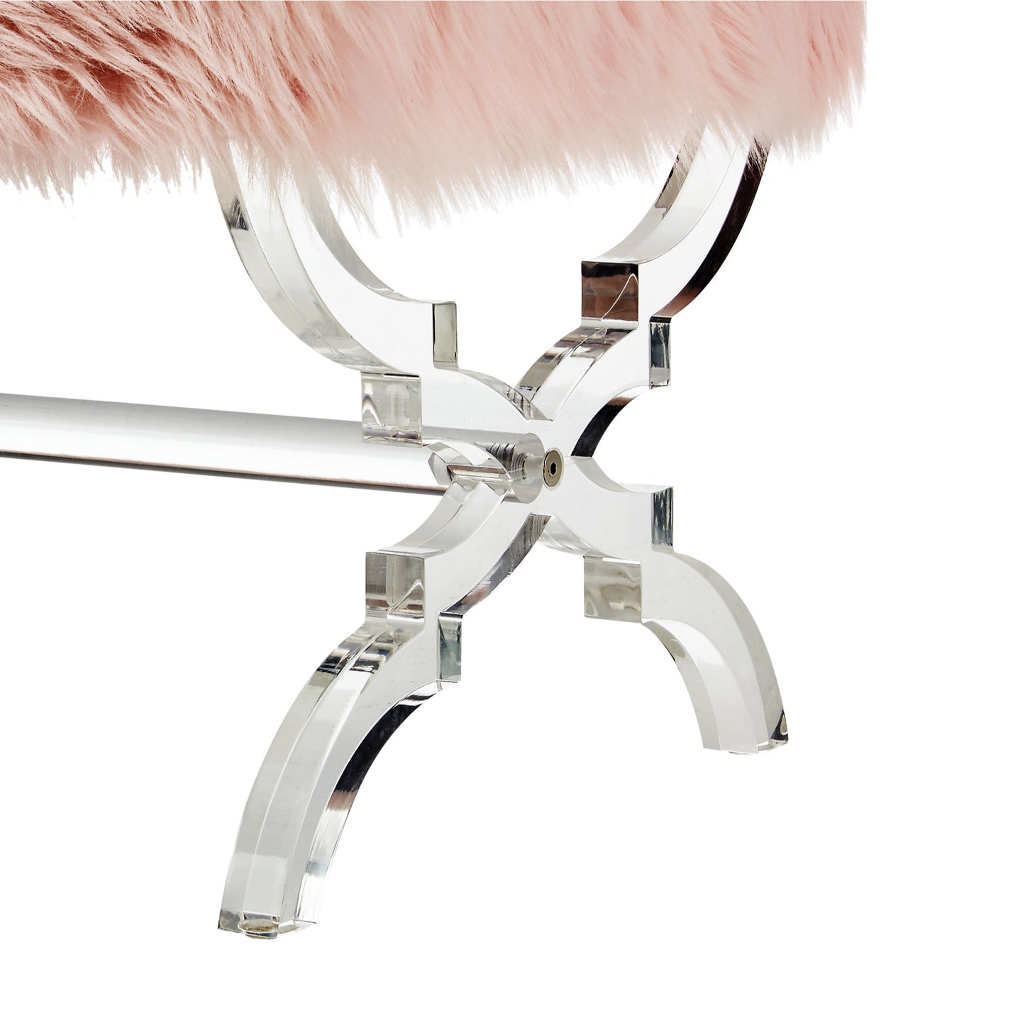 48" Rose And Clear Upholstered Faux Fur Bench By Homeroots | Benches | Modishstore - 5