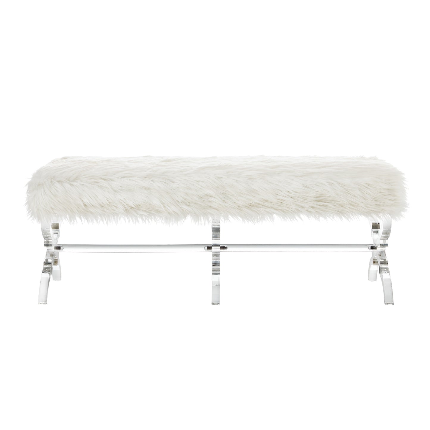 48" Cream And Clear Upholstered Faux Fur Bench By Homeroots | Benches | Modishstore - 2