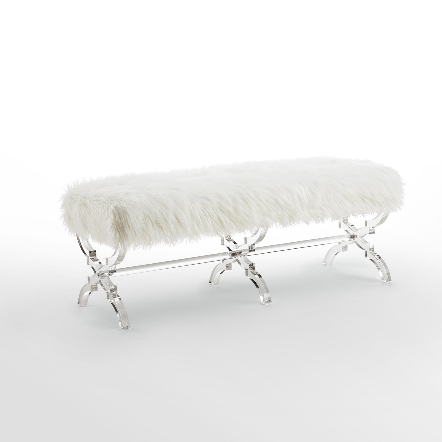 48" Cream And Clear Upholstered Faux Fur Bench By Homeroots | Benches | Modishstore - 3